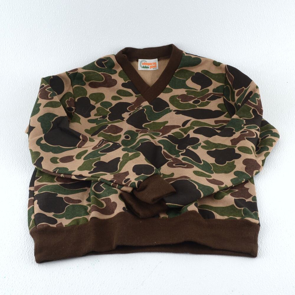 Vintage NOS Whispering Pines Duck Hunter Camo V Neck Sweatshirt USA M